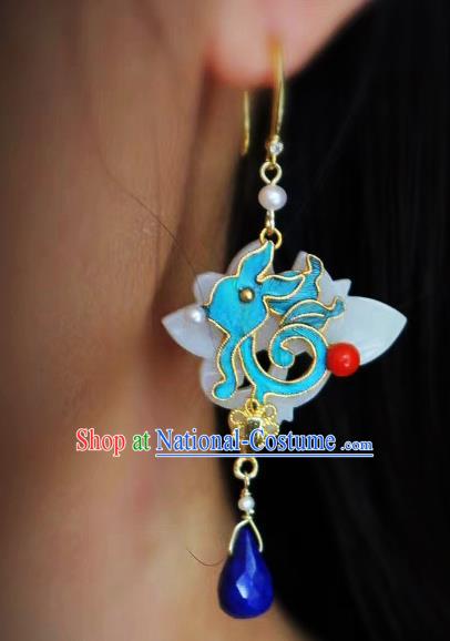 China Classical Lapis Blueing Ear Jewelry Traditional Cheongsam Jade Earrings