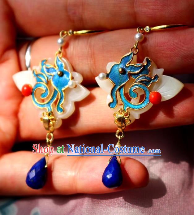 China Classical Lapis Blueing Ear Jewelry Traditional Cheongsam Jade Earrings