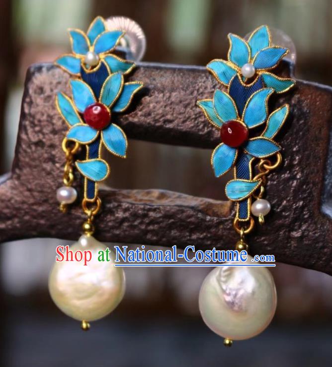 China Classical Bamboo Leaf Ear Jewelry Traditional Cheongsam Tourmaline Pearl Earrings