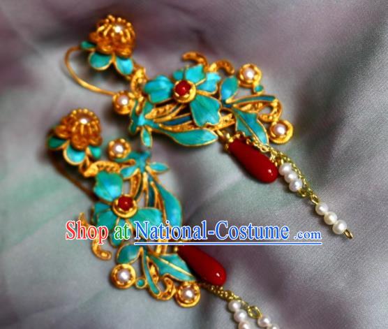 China Classical Pearls Ear Jewelry Traditional Cheongsam Filigree Plum Blossom Earrings