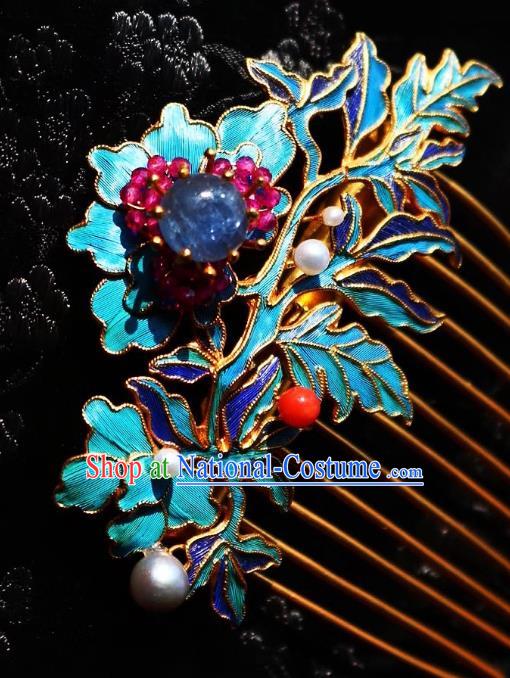 Chinese Handmade Blueing Hair Comb Traditional Ancient Qing Dynasty Lapis Hairpin