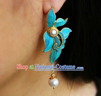 China Classical Qing Dynasty Orchid Ear Jewelry Traditional Cheongsam Pearls Earrings