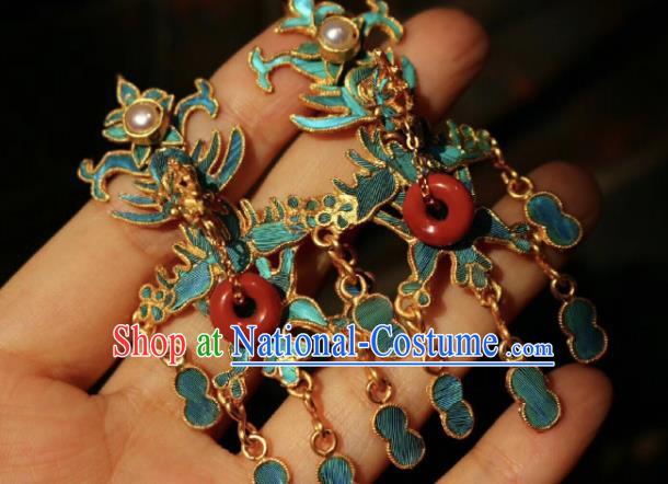 China Classical Agate Peace Buckle Ear Jewelry Traditional Cheongsam Pearls Earrings