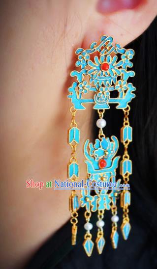 China Classical Cloisonne Chrysanthemum Ear Jewelry Traditional Cheongsam Pearls Tassel Earrings