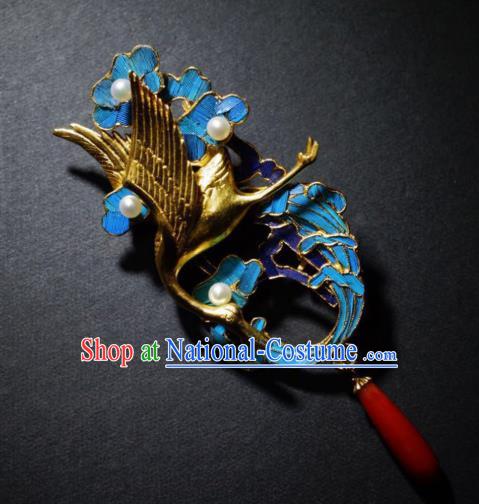 China Traditional Qing Dynasty Golden Crane Pendant Jewelry Handmade Ancient Court Cloisonne Brooch Accessories