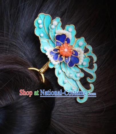 Chinese Handmade Blueing Pearls Hair Stick Traditional Ancient Qing Dynasty Court Hairpin