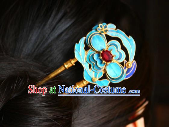 Chinese Handmade Golden Hair Stick Traditional Ancient Qing Dynasty Imperial Consort Ruby Hairpin