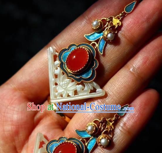 China Classical Agate Ear Jewelry Traditional Cheongsam Pearls Jade Earrings