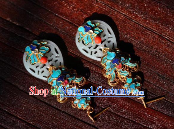 China Classical Blueing Ear Jewelry Traditional Cheongsam White Jade Earrings