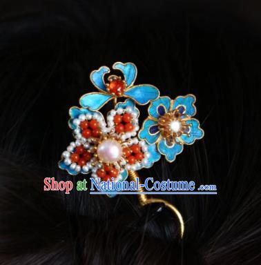 Chinese Handmade Hair Stick Traditional Ancient Qing Dynasty Court Pearls Plum Hairpin