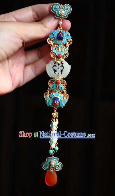 China Handmade Blueing Brooch Jewelry Traditional Qing Dynasty Court Jade Accessories Pearls Pendant