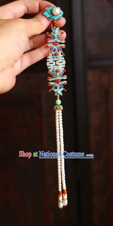 China Handmade Wedding Jade Brooch Jewelry Traditional Qing Dynasty Pearls Tassel Pendant Accessories