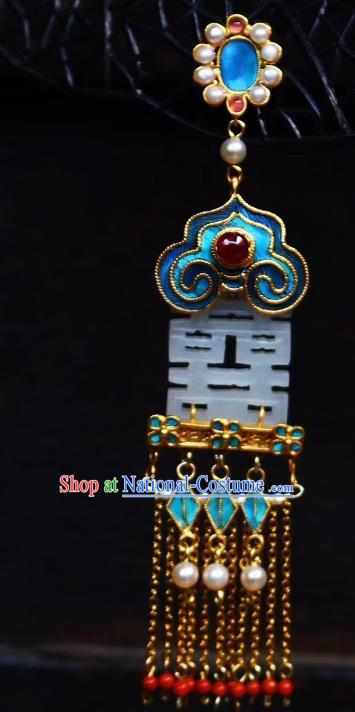 China Classical Garnet Tassel Ear Jewelry Traditional Wedding Cheongsam Jade Earrings