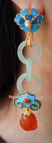 China Classical Agate Ear Jewelry Traditional Cheongsam Jade Peace Buckle Earrings