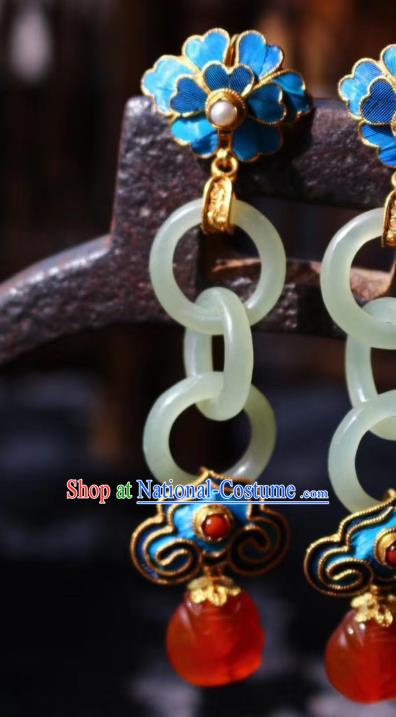 China Classical Agate Ear Jewelry Traditional Cheongsam Jade Peace Buckle Earrings