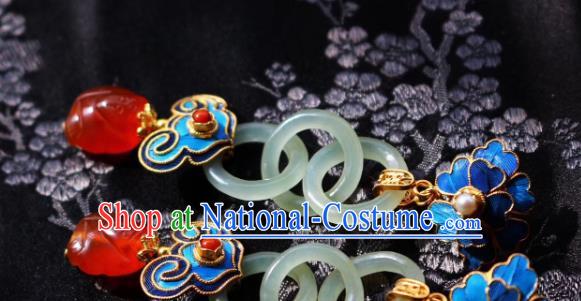 China Classical Agate Ear Jewelry Traditional Cheongsam Jade Peace Buckle Earrings