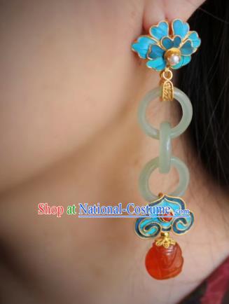 China Classical Agate Ear Jewelry Traditional Cheongsam Jade Peace Buckle Earrings