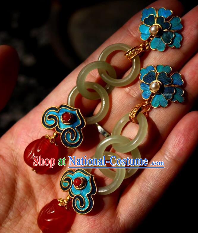 China Classical Agate Ear Jewelry Traditional Cheongsam Jade Peace Buckle Earrings