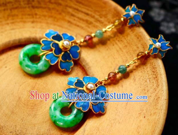 China Classical Jadeite Ear Jewelry Traditional Cheongsam Blue Flower Earrings