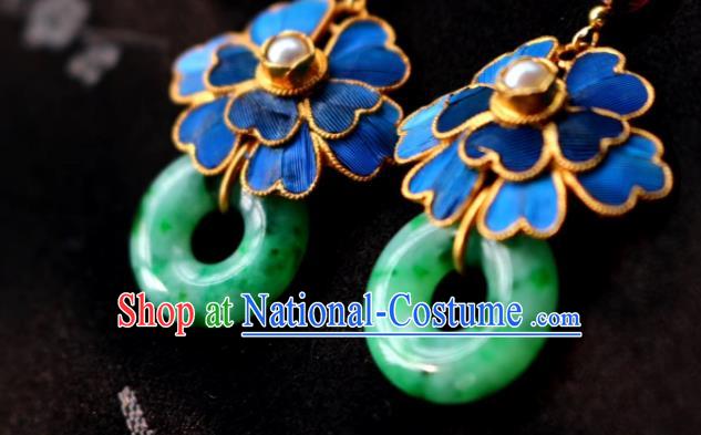 China Classical Jadeite Ear Jewelry Traditional Cheongsam Blue Flower Earrings