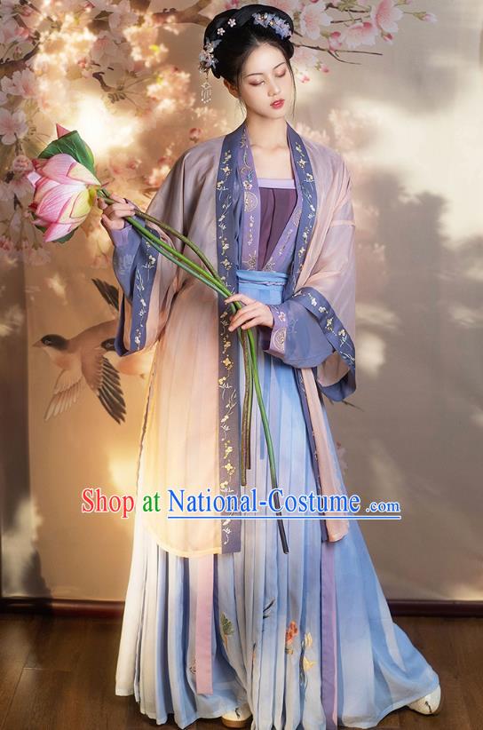 Traditional China Song Dynasty Historical Costumes Ancient Royal Princess Lilac Hanfu Dress Garment