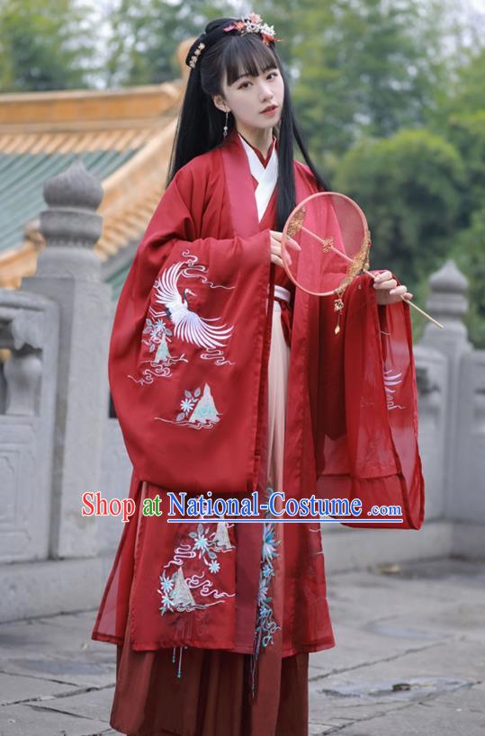 China Ancient Female Swordsman Red Hanfu Dress Clothing Traditional Jin Dynasty Young Lady Wedding Costumes Full Set