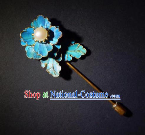 China Handmade Ancient Empress Peony Brooch Accessories Traditional Qing Dynasty Pearl Breastpin Jewelry