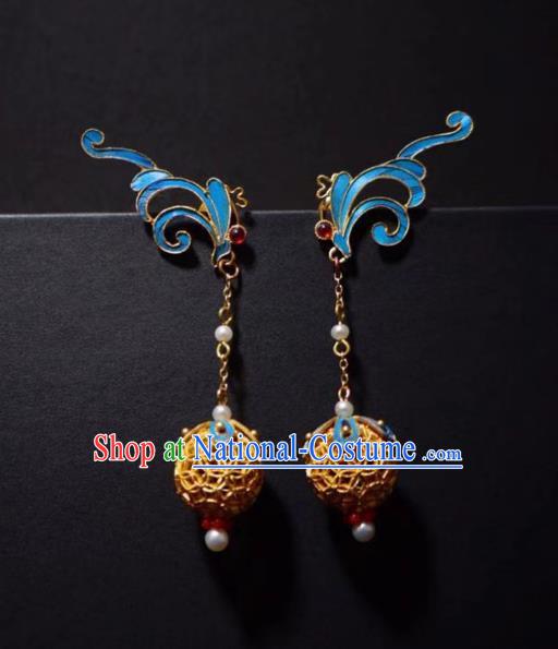 Chinese Traditional Filigree Jewelry Qing Dynasty Earrings Ancient Empress Pearls Ear Accessories