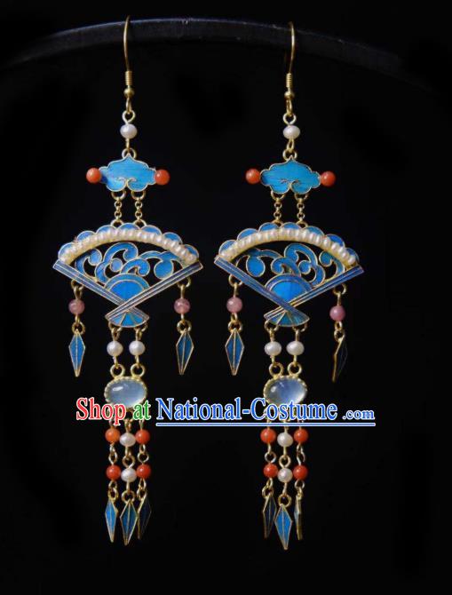 Chinese Qing Dynasty Imperial Concubine Earrings Ancient Empress Ear Accessories Traditional Pearls Jewelry