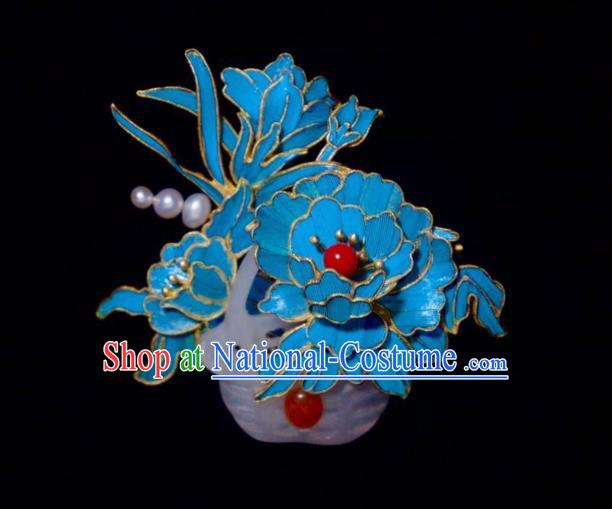 China Handmade Jade Brooch Accessories Traditional Qing Dynasty Cloisonne Peony Breastpin Jewelry