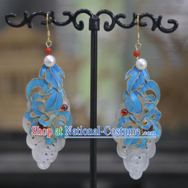 Chinese Ancient Empress Jade Ear Accessories Handmade Traditional Garnet Earrings Jewelry