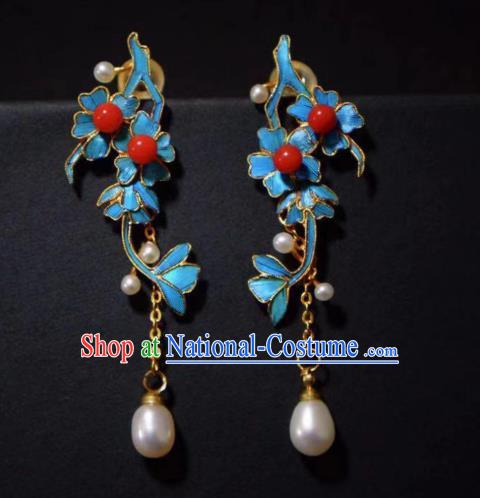 Chinese Ancient Qing Dynasty Empress Ear Accessories Handmade Traditional Pearls Earrings Jewelry