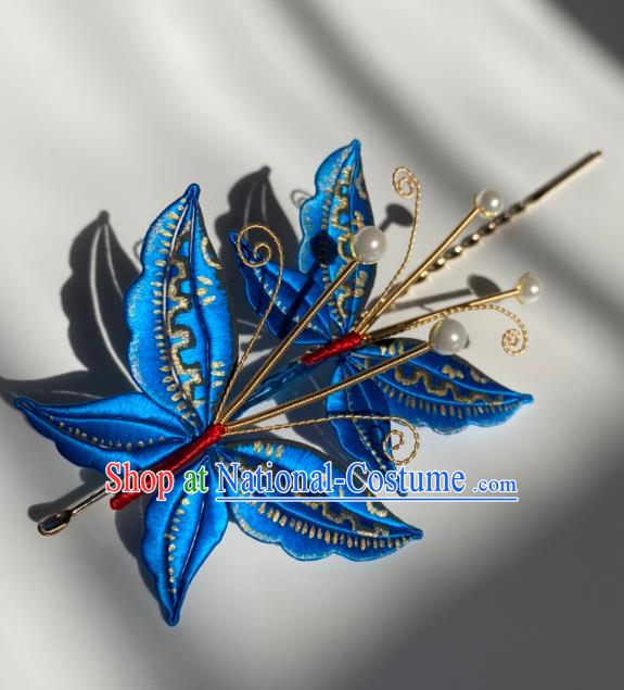 China Qing Dynasty Palace Lady Blue Butterfly Hairpin Ancient Empress Hair Stick