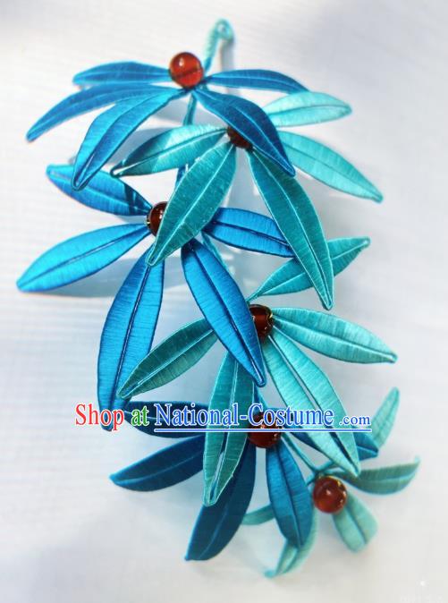 China Traditional Ming Dynasty Hairpin Ancient Imperial Consort Blue Bamboo Leaf Hair Stick