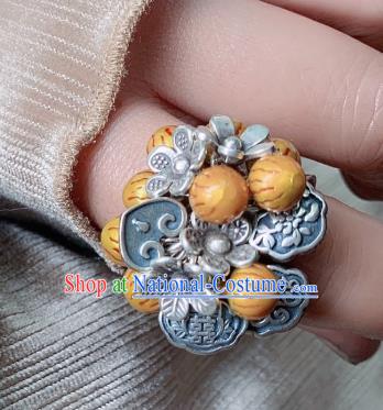 Chinese Handmade Silver Carving Ring National Circlet Jewelry