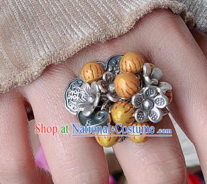 Chinese Handmade Silver Carving Ring National Circlet Jewelry