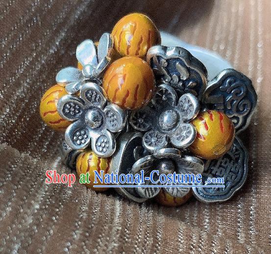 Chinese Handmade Silver Carving Ring National Circlet Jewelry