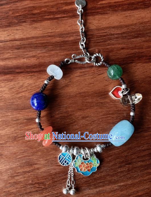 Handmade Chinese National Blueing Bracelet Ethnic Silver Bangle Lapis Wristlet Accessories