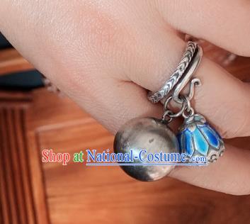 Chinese Handmade Ethnic Silver Ring National Blueing Lotus Seedpod Circlet Jewelry