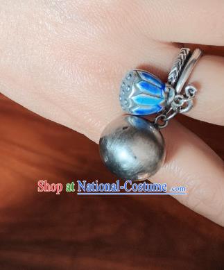 Chinese Handmade Ethnic Silver Ring National Blueing Lotus Seedpod Circlet Jewelry