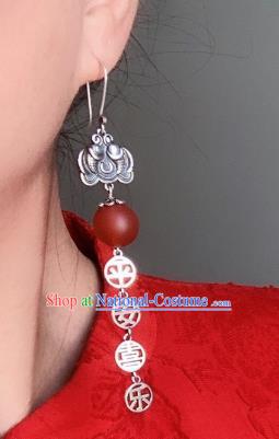 China National Agate Lantern Earrings Traditional Cheongsam Silver Carving Fish Ear Accessories