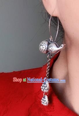 China Traditional Cheongsam Ear Accessories National Silver Carving Gourd Earrings