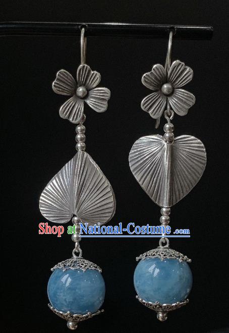 China Traditional Cheongsam Aquamarine Ear Accessories National Silver Earrings