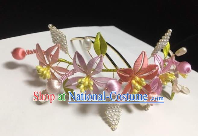 China Traditional Song Dynasty Flowers Hairpin Ancient Imperial Consort Peach Blossom Hair Crown