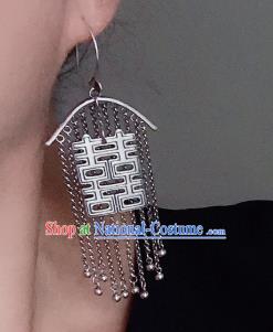 China National Wedding Earrings Traditional Cheongsam Silver Tassel Ear Accessories