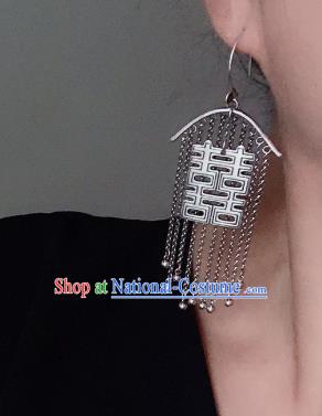 China National Wedding Earrings Traditional Cheongsam Silver Tassel Ear Accessories