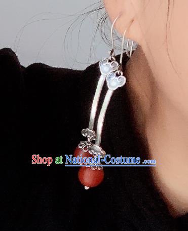 China National Agate Earrings Traditional Cheongsam Silver Ruyi Ear Accessories