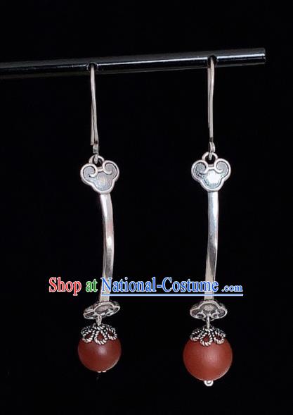 China National Agate Earrings Traditional Cheongsam Silver Ruyi Ear Accessories