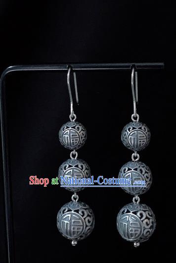 China Traditional Cheongsam Silver Ear Accessories National Retro Earrings