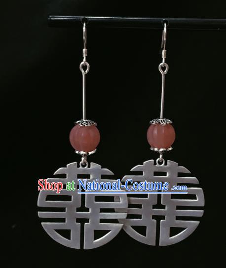 China National Wedding Agate Earrings Traditional Cheongsam Silver Ear Accessories